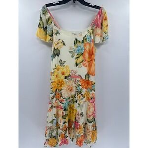 NWT Farm Rio for Anthropologie Floral Tiered Midi Dress - Yellow/Multi - Size S